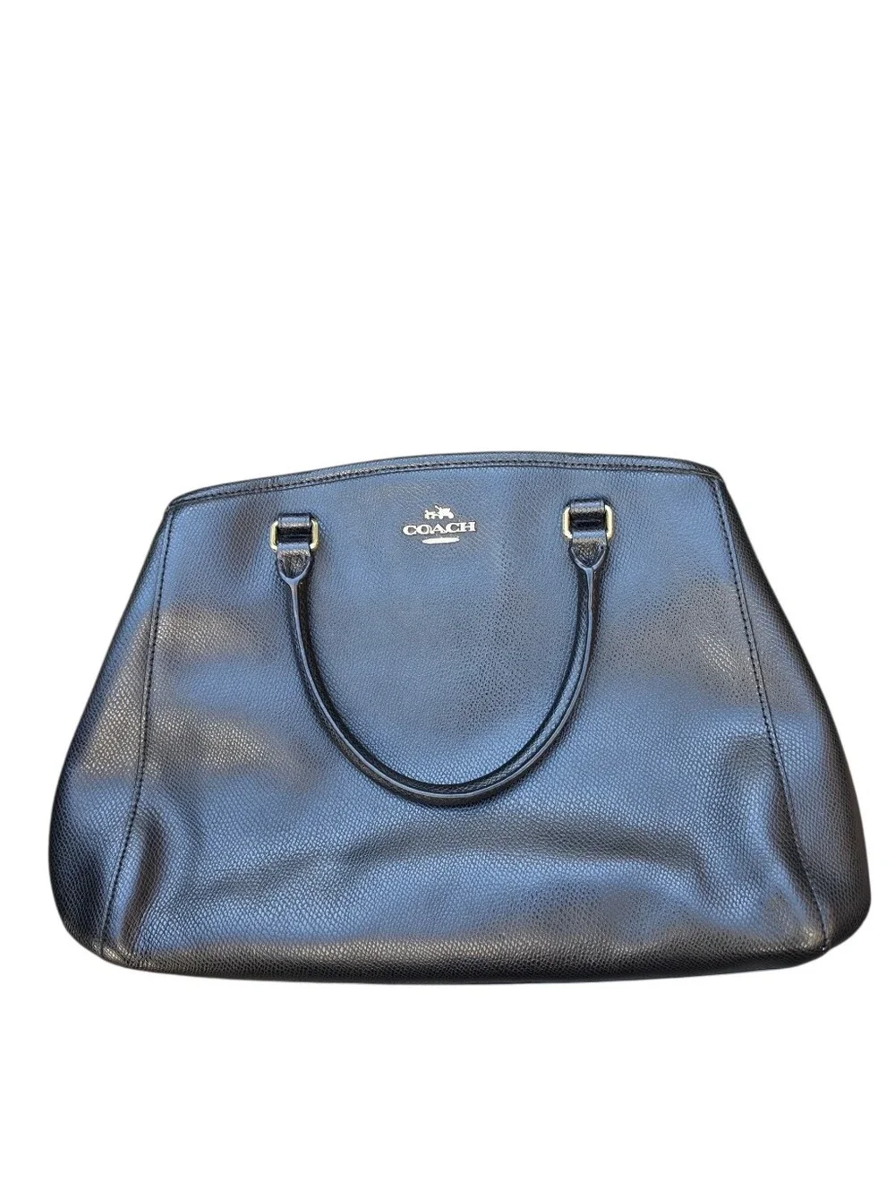 COACH Black Crossgrain Leather Margot Carryall Satchel